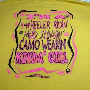 Gildan Heavy Cotton Yellow Tee with Hot Pink Lettering Mud Riding